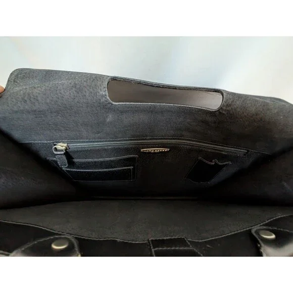 Mark Cross Vintage Black Polished Leather Accordion Briefcase Shoulder Strap - Picture 10 of 16